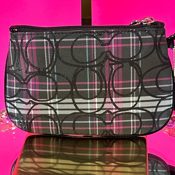 Coach Tartan Black Plaid Gray and Pink Wristlet Clutch - Approximately 6.5 x 4.5 - Picture 2 of 9